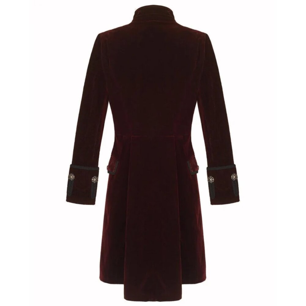 Men's Velvet Renaissance Burgundy Handmade Frock Coat Gothic Victorian Jacket - Picture 2 of 3